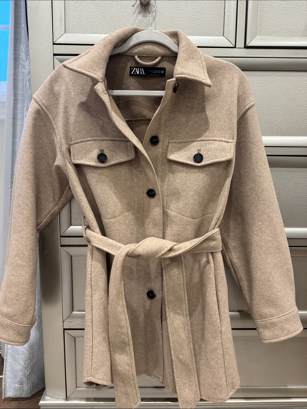 Zara Beige Shirt Jacket with Chest Flap Pockets